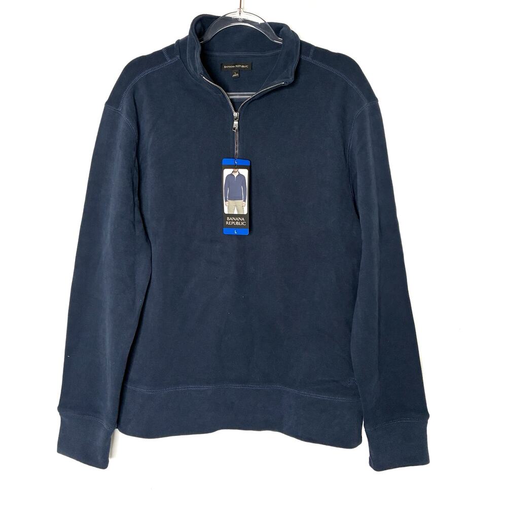 Banana Republic Navy Blue 1/4 Zip Pullover Sweater Cotton Poly NWT Mens Large